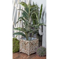 Decmode Set of 3 Traditional Iron Botanical-Inspired Square Planters, Gray   566921588